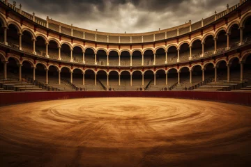  Empty round bullfight arena in Spain. Spanish bullring for traditional performance of bullfight © vejaa