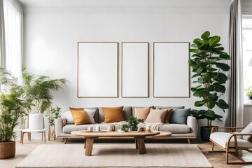 modern living room with colourful sofa and mock-up frames in background ai generated 