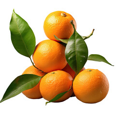 Isolated oranges with leaves on transparent background
