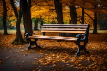 view of bench in autumn park ai genearted