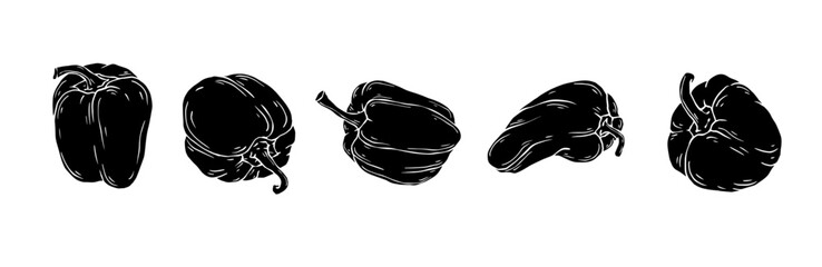 Sweet pepper silhouette set. Vector graphics.