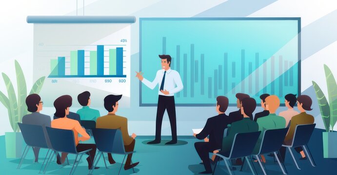 professionals at a business seminar,Vibrant vector illustration