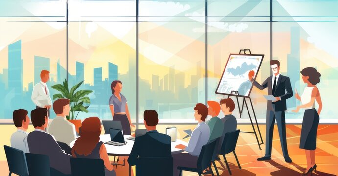 professionals at a business seminar,Vibrant vector illustration