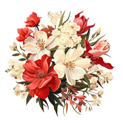 Red and white flowers on a transparent background