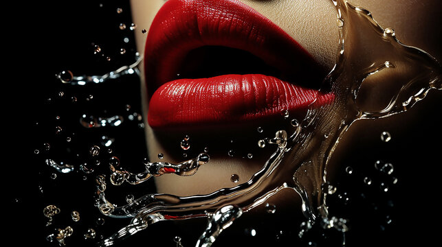 red lipstik and drops of water
