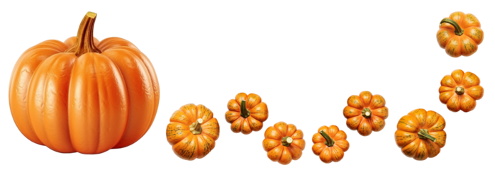 Set of many fresh orange pumpkins