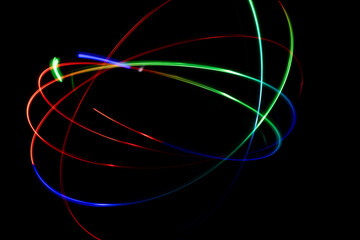 long exposure of light swirrling around making a pattern, red, blue, green light making a background