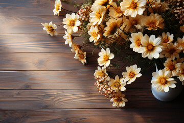 Summer flowers with wooden background