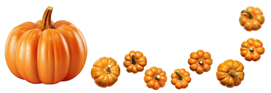 Set of many fresh orange pumpkins