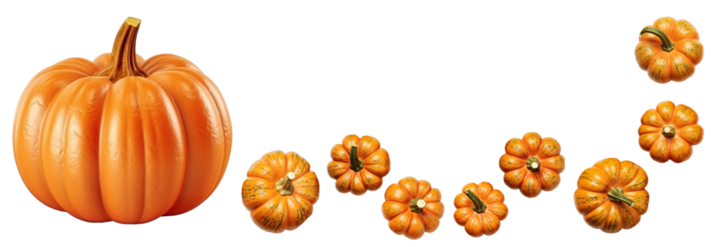 Set of many fresh orange pumpkins