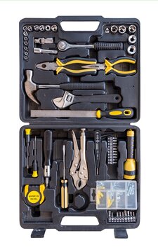 Toolbox set of tools include hammer wrench