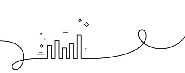 Column chart line icon. Continuous one line with curl. Financial graph sign. Stock exchange symbol. Business investment. Column chart single outline ribbon. Loop curve pattern. Vector