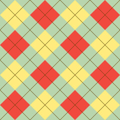 Seamless orange yellow argyle pattern. Traditional diamond check print. Vintage seamless background.
