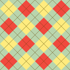 Seamless orange yellow argyle pattern. Traditional diamond check print. Vintage seamless background.