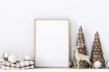 Fototapeta na wymiar Christmas frame mockup interior