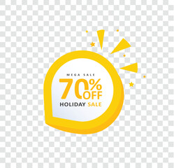 70 percent off written on price tag. Holiday Sale Banner,70% OFF Special Offer Ad. Discount Offer Price Label on isolated transparent grid backgrounds