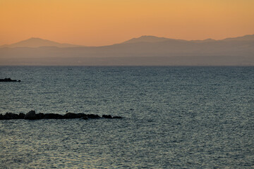 Greek sea and shores at dusk