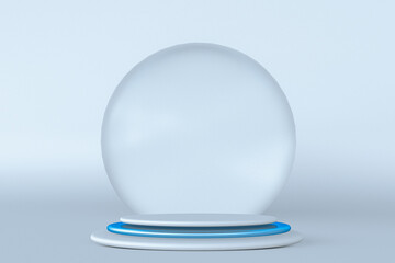 White blue pedestal or podium stand on clean background. Modern minimal display. 3D rendering.