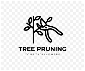 Tree pruning, garden pruner and secateurs, linear graphic design. Plant, trimming, nature, agriculture, garden and gardening, vector design and illustration