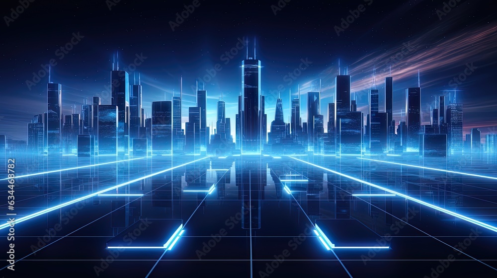 Wall mural panorama of a sci-fi city, neon. ai generation