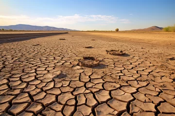 Zelfklevend Fotobehang Dried out deserted land. Drought environmental problem. © Dina