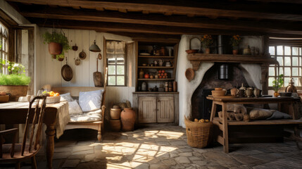 Fototapeta na wymiar Rustic and charming cottage interior