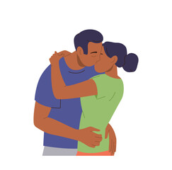 Romantic young couple kissing and hugging feeling happiness and love celebrating valentines day