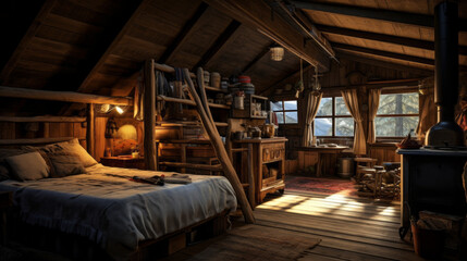Rustic and cozy cabin interior