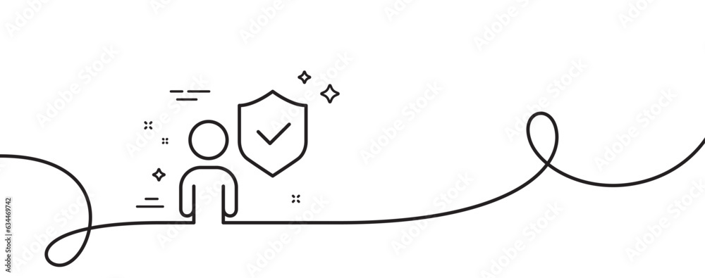 Poster security shield line icon. continuous one line with curl. body guard sign. private protection symbol
