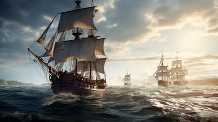 Fototapeta premium Sailing boats on a calm ocean