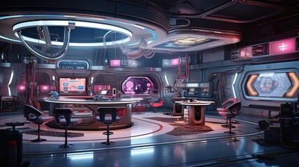 Sci-fi futuristic interior, neon. AI generation