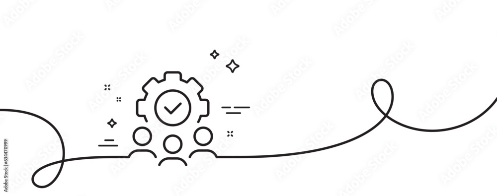 Poster teamwork line icon. continuous one line with curl. business workflow sign. job meeting symbol. teamw