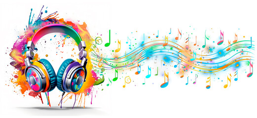 colorful headphone with music notes 