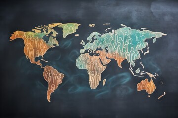 Group of people around the world. Chalk drawing