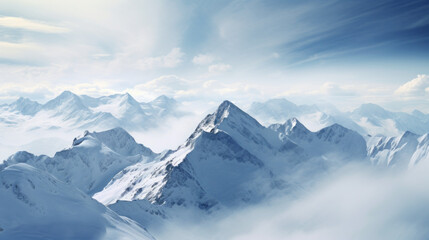 Obraz na płótnie Canvas Snow-covered mountain peaks in winter
