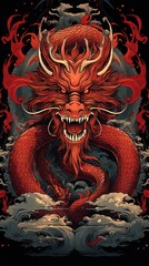 Oriental dragon, neon, modern art, cover. AI generation