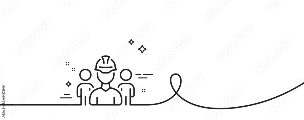 Poster engineering team line icon. continuous one line with curl. engineer or architect group sign. constru