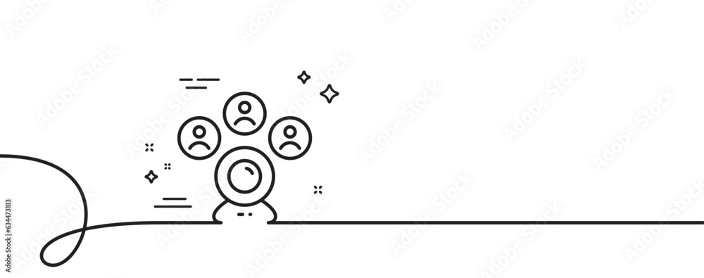 Poster video conference line icon. continuous one line with curl. online meeting sign. web camera symbol. v