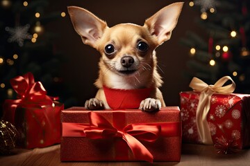 dog with christmas gift merry christmas 