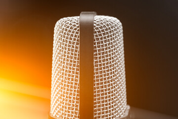 Close-up of a microphone grid, a microphone for sound recording