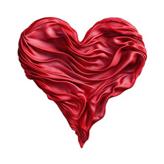 A heart made of abstract red silk isolated on a transparent background