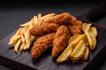 Delicious crispy chicken nuggets breaded with salt and spices