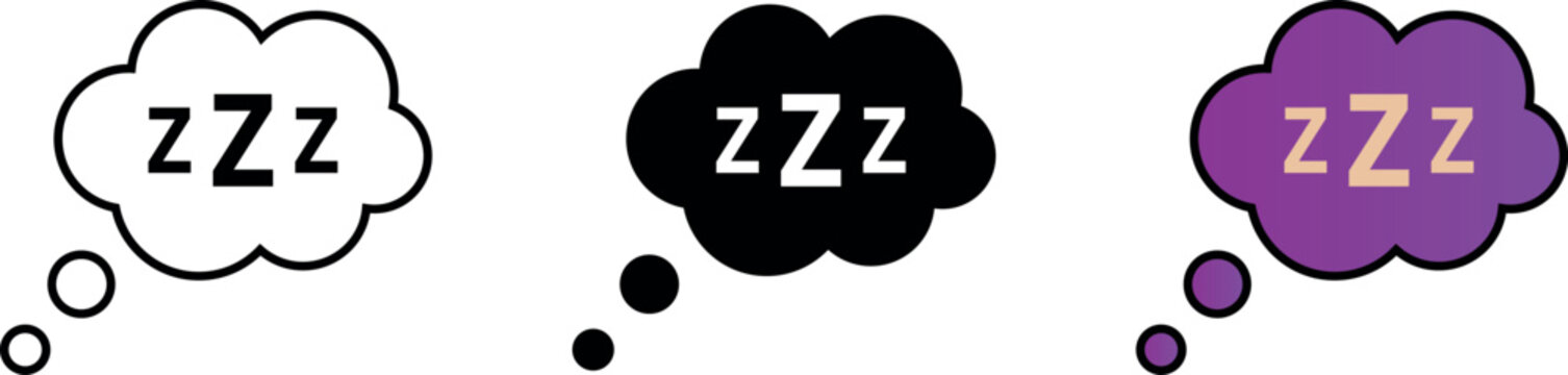 Sleeping bubble with zzz different style icon set. Line, glyph and filled outline colorful version, outline and filled vector sign․ Vector ilustration