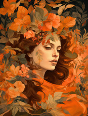 Obraz na płótnie Canvas Mystical Poster with a girl in orange tones. Generative AI