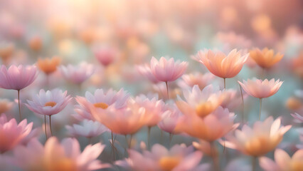 Fototapeta premium pink flowers in the garden closeup illustration, flowers in autumn, beautiful gentle soft flower aesthetic, copyspace wallpaper