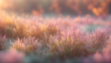soft  pink aesthetic grass in the morning, sunrise light, blur background
