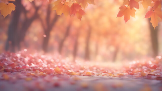 autumn leaves in the park, beautiful soft walkway, orange and brown blur background