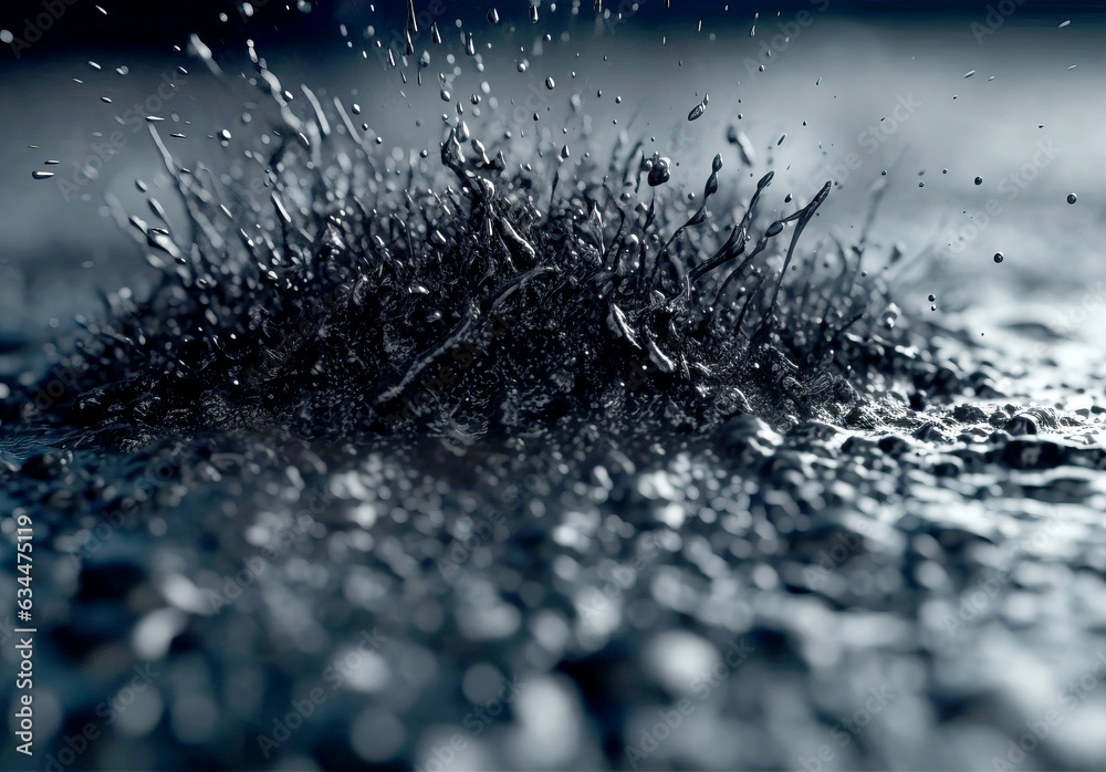 Poster Water droplets on a black background. Shallow depth of field. Generative AI