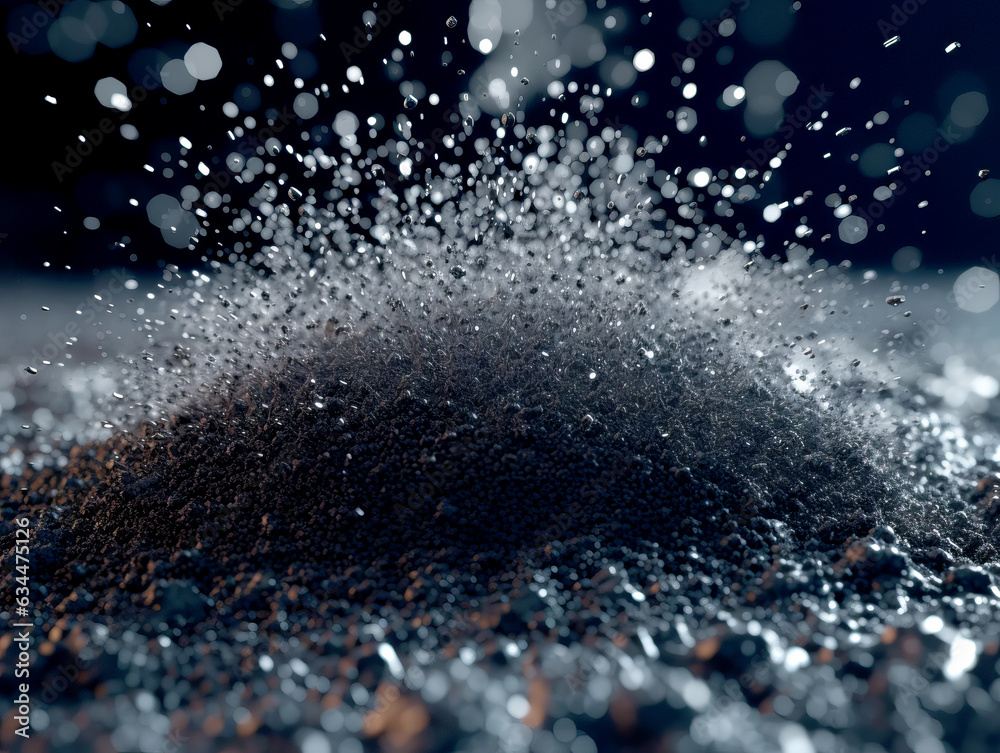 Aufkleber Close up view of ground powder explosion on black background with bokeh. Generative AI