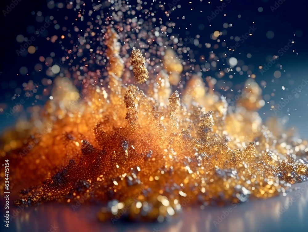 Poster abstract golden glitter particles. futuristic background. generative ai